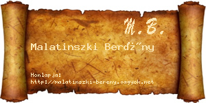 Malatinszki Berény névjegykártya